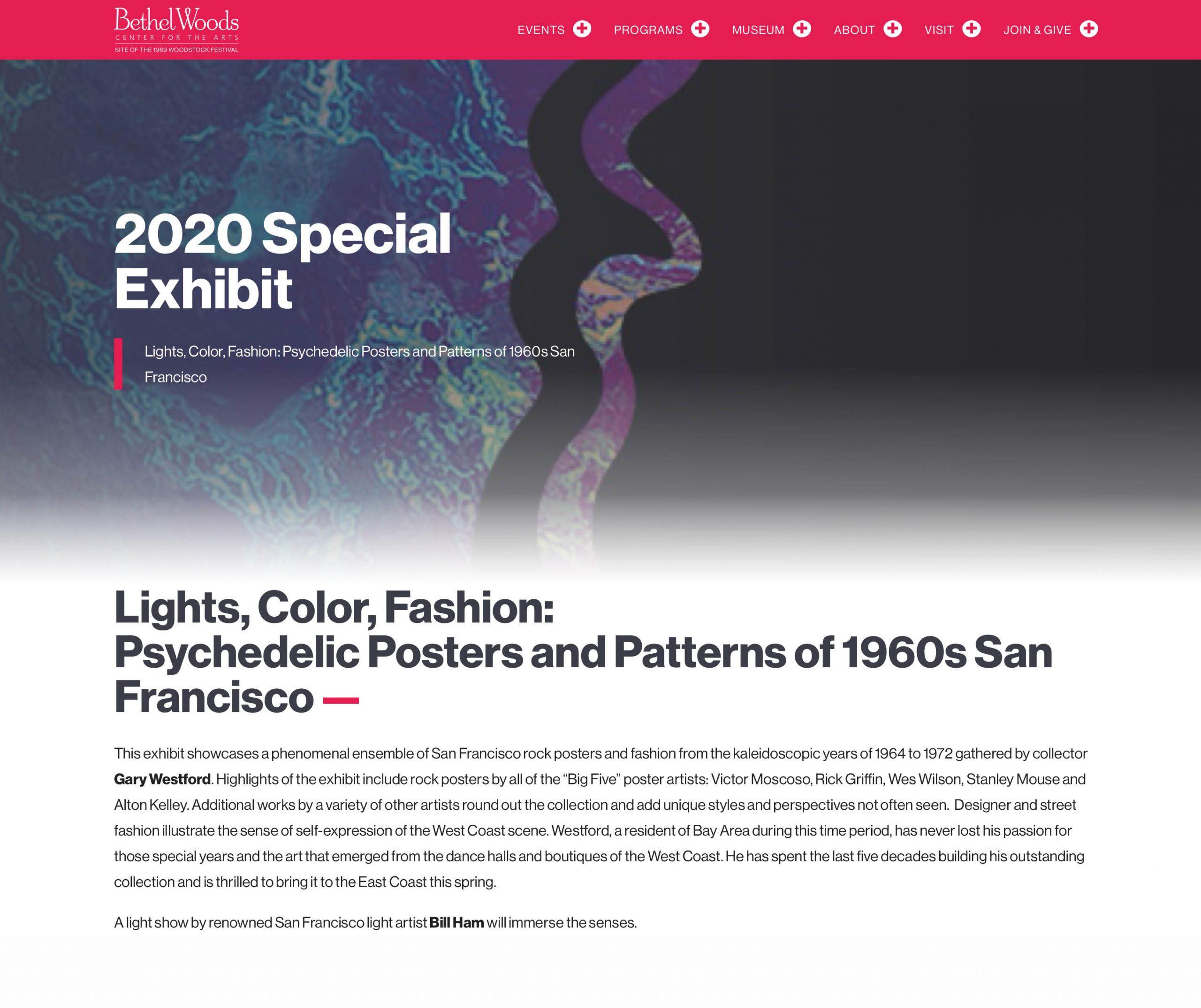 2020 Special Exhibit: Lights, Color, Fashion: Psychedelic Posters and Patterns of 1960s San Francisco at Bethel Woods Center for the Arts